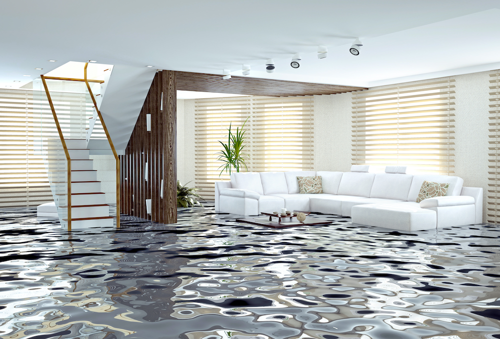 flooding in luxurious interior. 3d creative concept