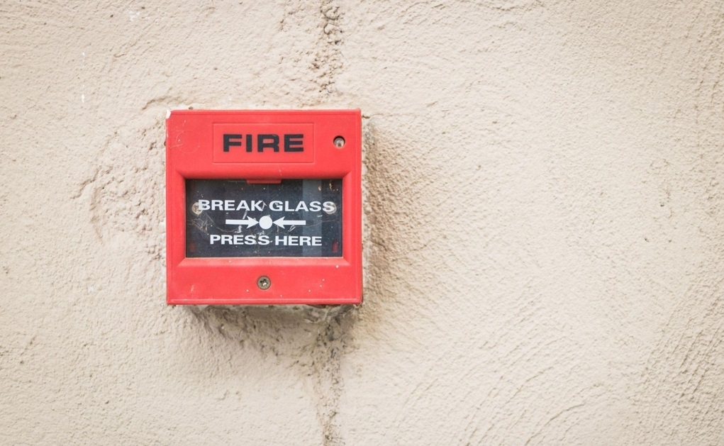 Fire alarm box on concrete wall