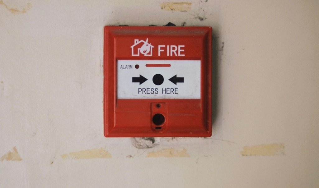 Fire alarm box on wall