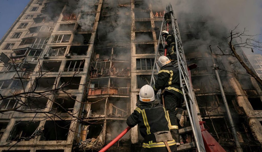 Firefighters putting out a fire